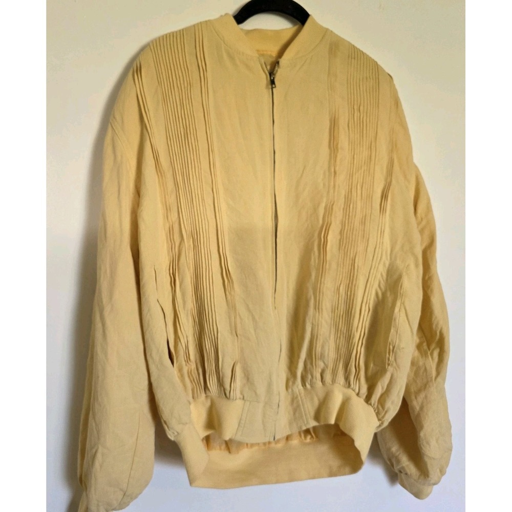 Vintage Retro Scandia Woods Silk Bomber Butter Yellow Preppy Mens Medium Jacket